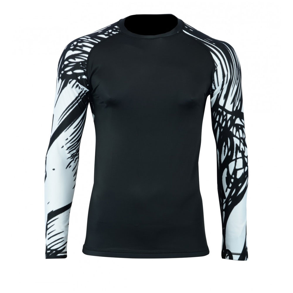 RASH-GUARD-SHIRT-UNISEX-BLACK-WHITE.jpg Rash Guard Shirt Unisex Black White - Image 1